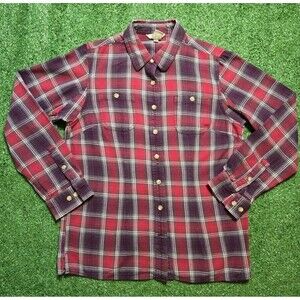 Duluth Trading Flannel Button Up Shirt Red Burgundy (Women's Small)